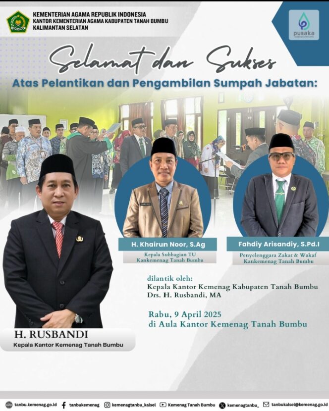 
					H. Khairun Noor, S.Ag Dilantik Menjabat Kasubbag TU Kemenag Tanbu.