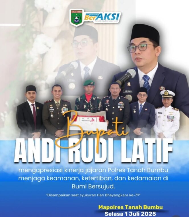 
					Bupati Tanah Bumbu Apresiasi Kinerja Polres Tanah Bumbu Saat Syukuran Hari Bhayangkara ke-79.