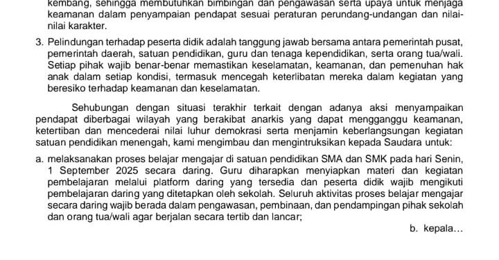 Surat Edaran Disdikbud Kalsel: Hak Siswa Berpendapat Tetap Terjamin, Keamanan Diutamakan