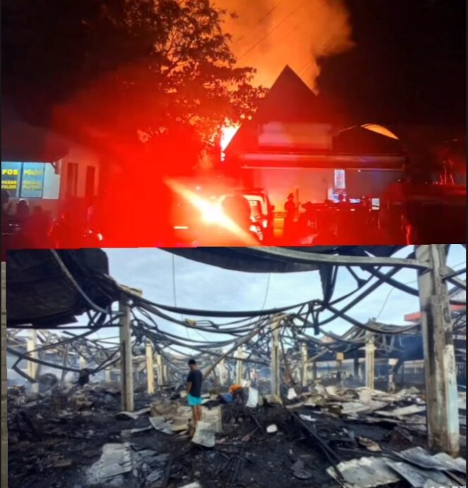 
					Ratusan Kios Blok G Pasar Kemakmuran Kotabaru Ludes Terbakar Si Jago Merah.