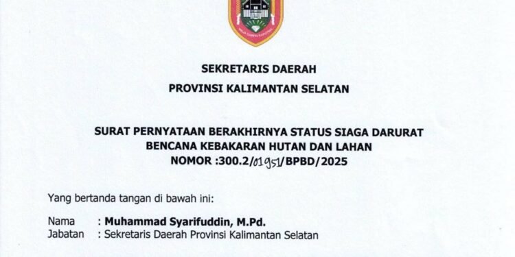 Pemprov Kalsel Nyatakan Status Siaga Darurat Karhutla Resmi Berakhir
