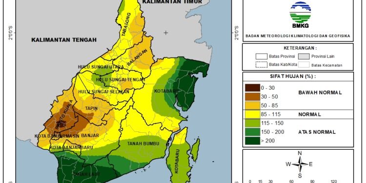 BMKG Staklim Kelas I Kalsel: Update Analisis dan Prediksi Curah Hujan Kalimantan Selatan Dasarian II–III November 2025