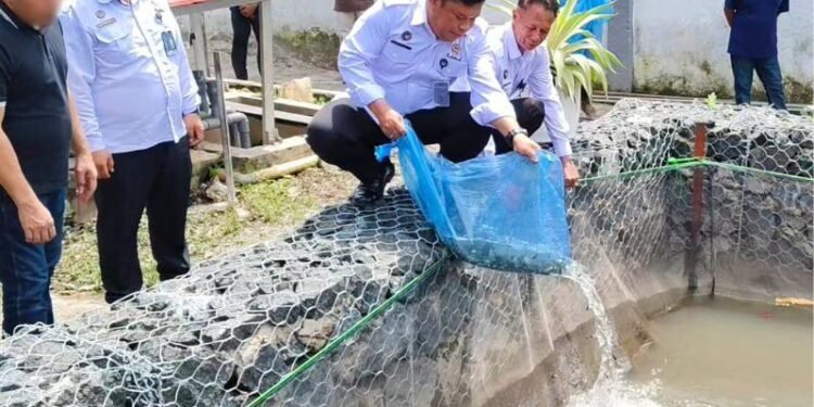 Penguatan Ketahanan Pangan, Lapas IIA Banjarmasin Tebar Bibit Ikan Nila dan Papuyu di Area Lapas