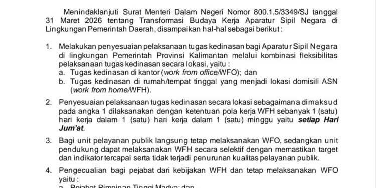 Pemprov Kalsel Terapkan Transformasi Budaya Kerja ASN, WFH Setiap Jumat