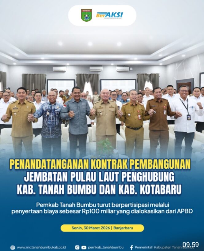 
					Kontrak Pembangunan Jembatan Pulau Laut Resmi Diteken, Tanah Bumbu – Kotabaru Siap Terkoneksi